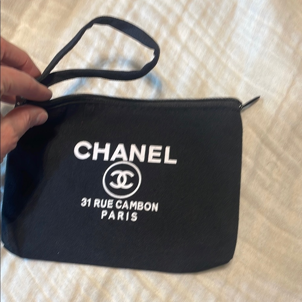 CHANEL Black and White Logo Pouch